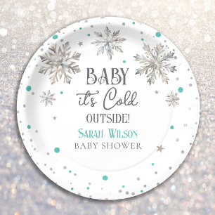 Snowflakes Baby it's cold outside baby shower Paper Plate