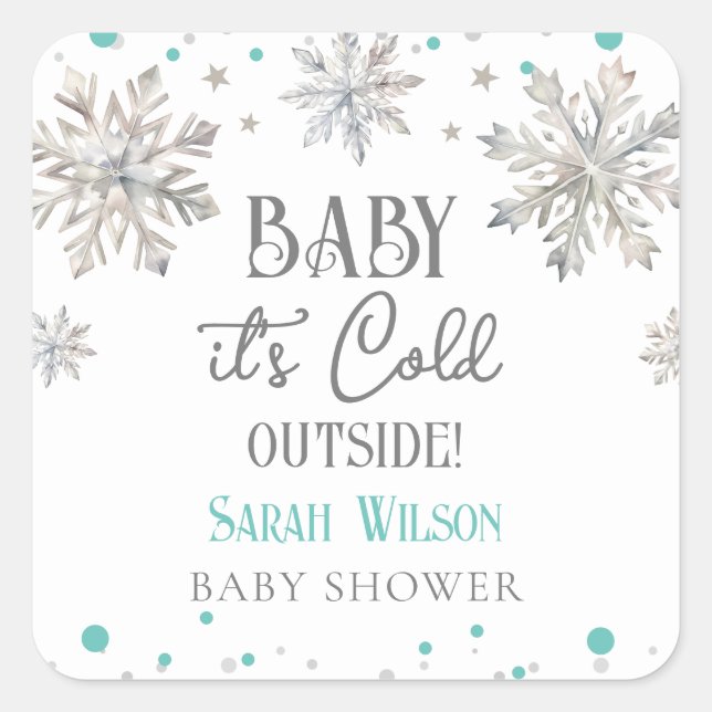 Snowflakes Baby it's cold outside baby shower Square Sticker (Front)
