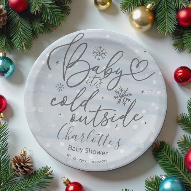 Snowflakes Baby It's Cold Outside Boy Baby Shower Paper Plate (Creator Uploaded)