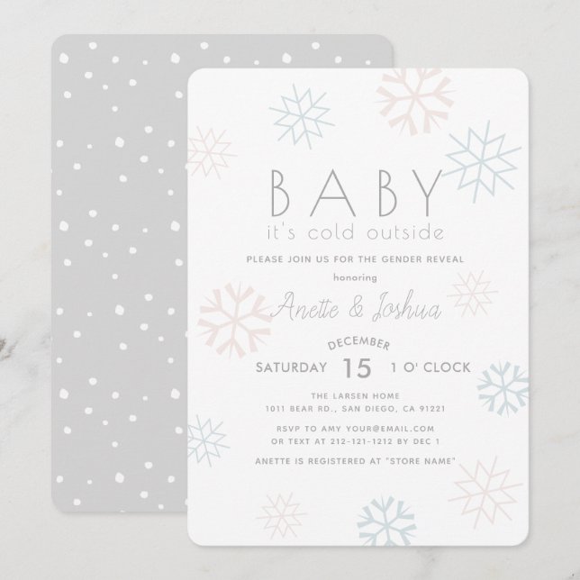 Snowflakes Baby Its Cold Outside Gender Reveal Invitation (Front/Back)