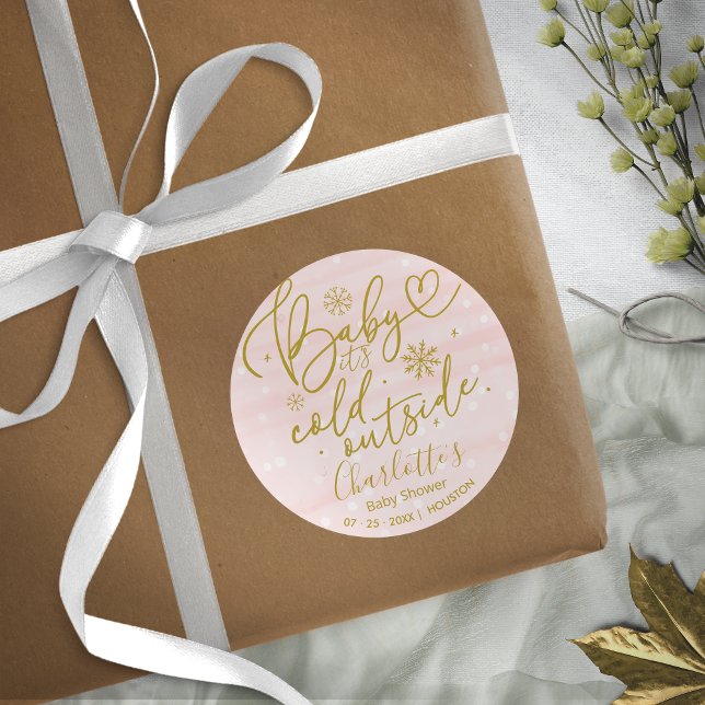 Snowflakes Baby It's Cold Outside Girl Baby Shower Classic Round Sticker (Creator Uploaded)