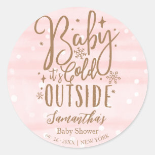 Snowflakes Baby It's Cold Outside Girl Baby Shower Classic Round Sticker