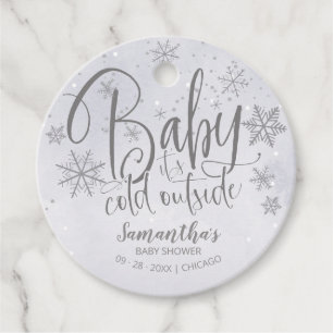 Snowflakes Baby It's Cold Outside Grey Baby Shower Favour Tags