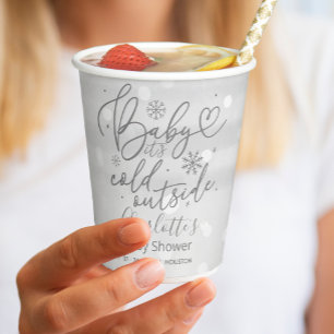 Snowflakes Baby It's Cold Outside Grey Baby Shower Paper Cups