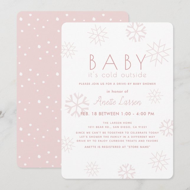 Snowflakes Baby Its Cold Pink Drive-by Baby Shower Invitation (Front/Back)
