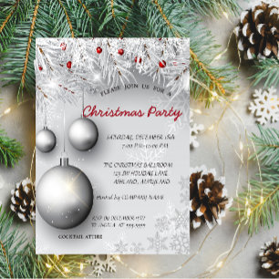 Snowflakes,Balls,Tree Corporate Christmas Party Invitation