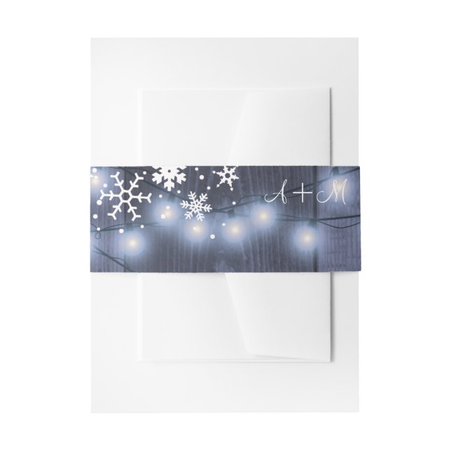 Snowflakes barn wood winter wonderland monogram invitation belly band (Front Example)