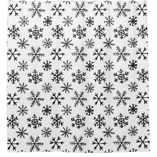 Snowflakes Black and White Pattern Shower Curtain (Front)