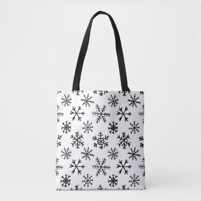 Snowflakes Black and White Pattern Tote Bag (Front)