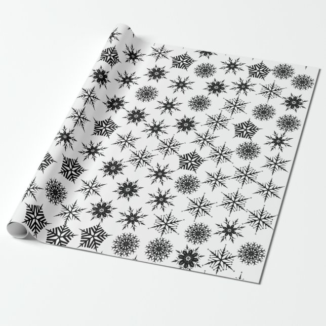 Snowflakes black and White Pattern Wrapping Paper (Unrolled)