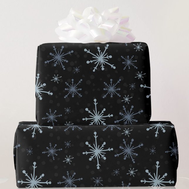  Snowflakes Black Dark Christmas Winter Yule Wrapping Paper (Creator Uploaded)