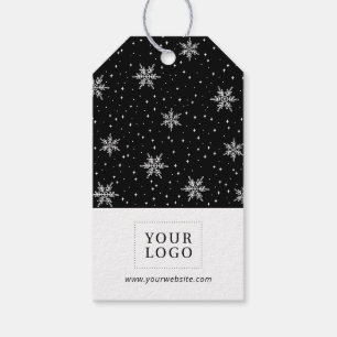 Snowflakes Black Merry Christmas Business Logo Gift Tags