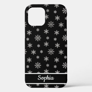 Snowflakes Black pattern personalised name iPhone 12 Case