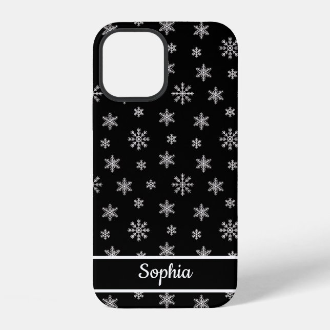 Snowflakes Black pattern personalised name iPhone Case (Back)
