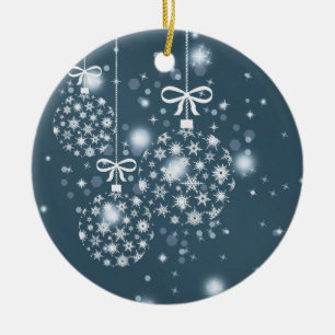 Snowflakes, blue and white, balloons ceramic ornament
