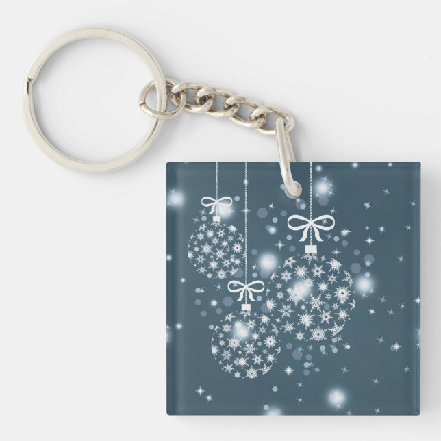 Snowflakes, blue and white, balloons key ring (Front)