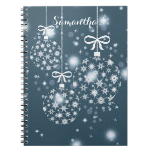 Snowflakes, blue and white, balloons notebook