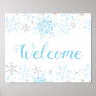 Snowflakes Blue Baby Boy Shower Welcome Sign