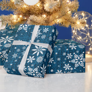 Snowflakes - Blue Burlap Texture Wrapping Paper