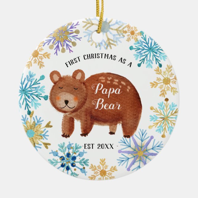 Snowflakes Blue Christmas as a Papa Bear Ornament (Front)