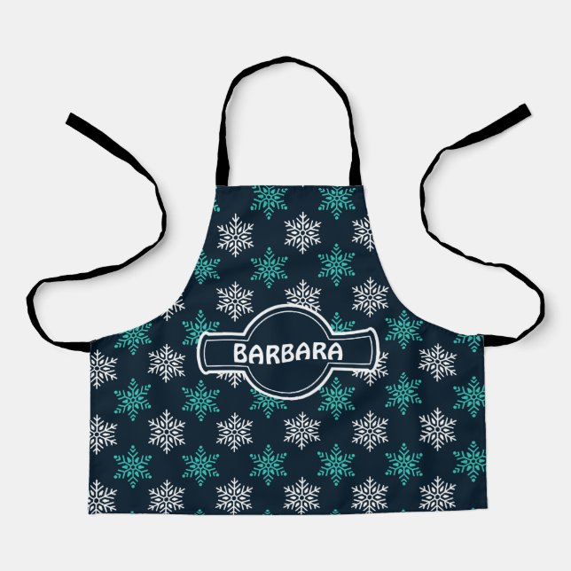 Snowflakes Blue Green Minimal Pattern Apron (Front)
