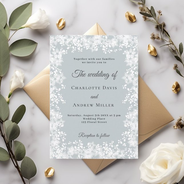 Snowflakes blue grey winter wedding invitation (Creator Uploaded)