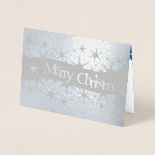 Snowflakes Blue Merry Christmas - Silver Foil Card