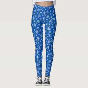 Snowflakes Blue Navy Blue Royal Blue Elegant Chic Leggings