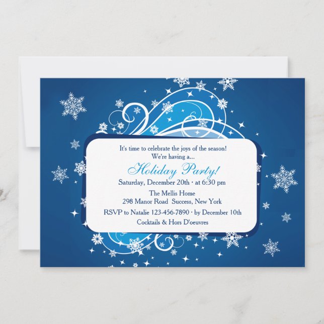 Snowflakes Blue Party Invitation (Front)