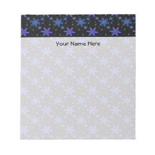 Snowflakes Blue Purple on Black Notepad