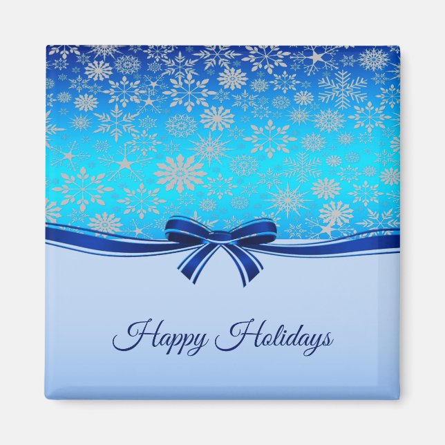  Snowflakes Blue Ribbon Holiday Christmas Magnet (Front)