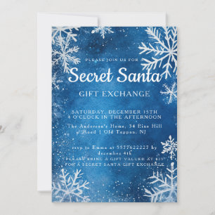 Snowflakes Blue Secret Santa Christmas Party Invitation