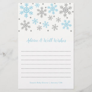 Snowflakes Blue & Silver Winter Baby Shower Advice