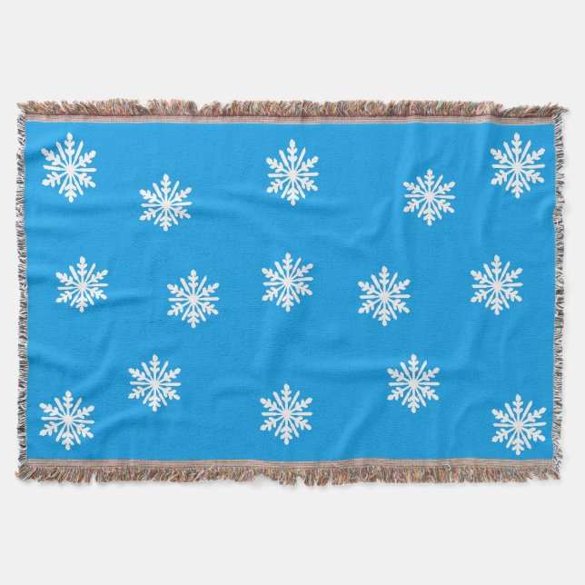 Snowflakes Blue Throw Blanket (Front)