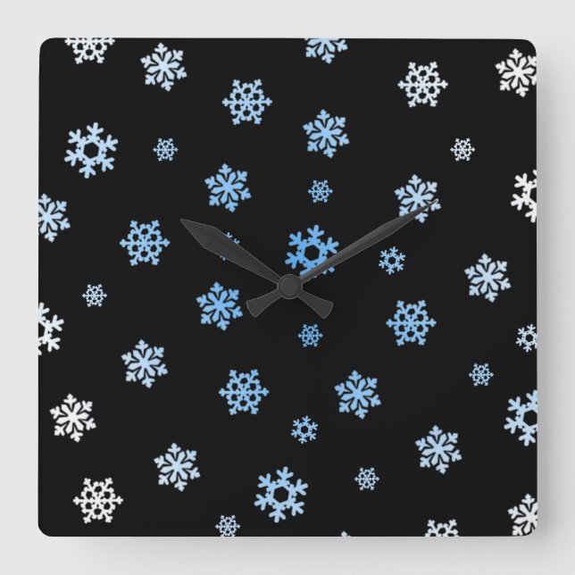 Snowflakes (Blue & White) Square Wall Clock (Front)