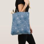Snowflakes, Blue & White, Winter Snow Showers Tote Bag<br><div class="desc">Snowflakes, Blue & White, Winter Snow Showers Tote Bag - A two sided rugged tote with snowflakes on both sides. One side the print is larger than the other, but they both look great together. The blue background is lovely since it doesn't scream Christmas, but it is great for the...</div>