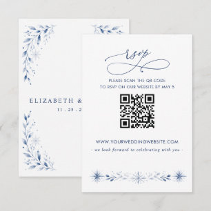 Snowflakes Blue Winter Wedding QR CODE RSVP Card