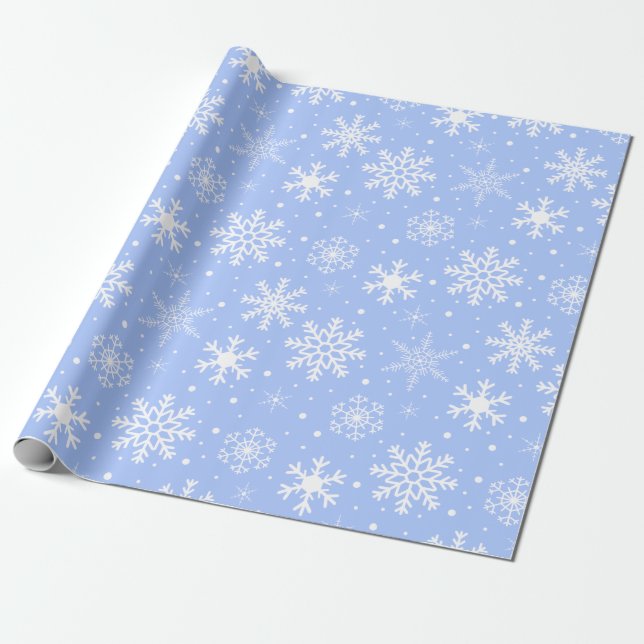 Snowflakes Blue Wrapping Paper (Unrolled)