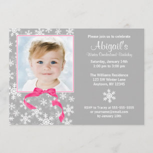 Snowflakes Bow Winter Onederland Photo Birthday Invitation