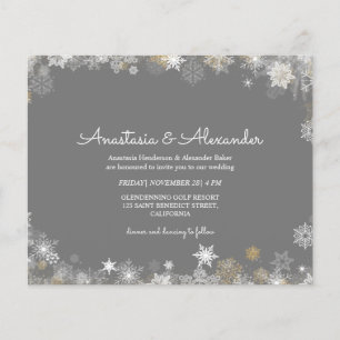 Snowflakes Budget Invitation to wedding ceremony.  Flyer