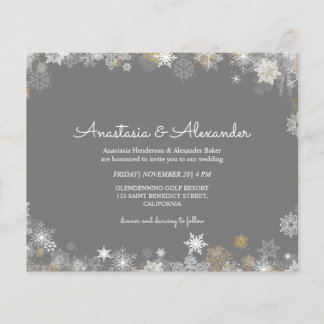 Snowflakes Budget Invitation to wedding ceremony.  Flyer