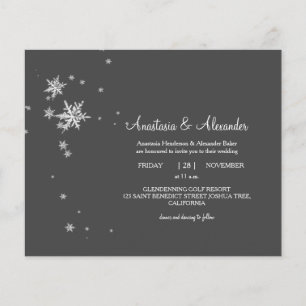 Snowflakes Budget Invitation to wedding ceremony.  Flyer