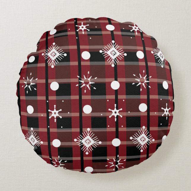Snowflakes Buffalo Pattern Holiday Round Cushion (Front)