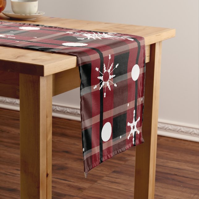 Snowflakes Buffalo Pattern Holiday Short Table Runner (In Situ)