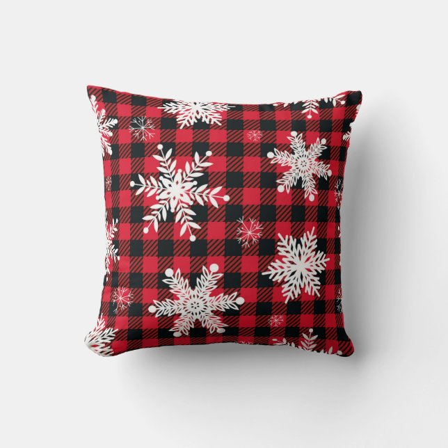 Snowflakes & Buffalo Plaid: Winter Charm Cushion (Front)