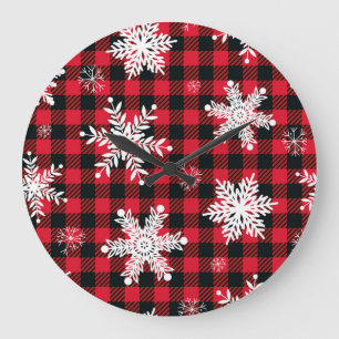 Snowflakes & Buffalo Plaid: Winter Charm Large Clock