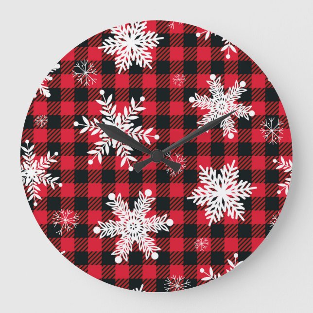 Snowflakes & Buffalo Plaid: Winter Charm Large Clock (Front)