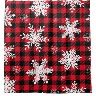 Snowflakes & Buffalo Plaid: Winter Charm Shower Curtain