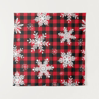 Snowflakes & Buffalo Plaid: Winter Charm Tapestry