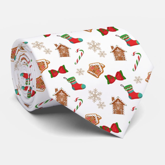 Snowflakes Candy Cane Christmas Pattern Tie (Rolled)